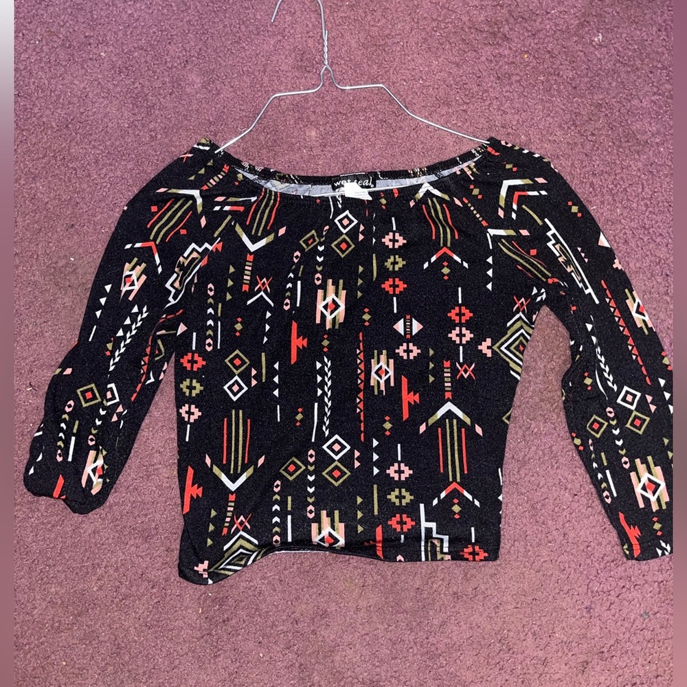 Wet Seal Aztec Black Crop Top - Small
